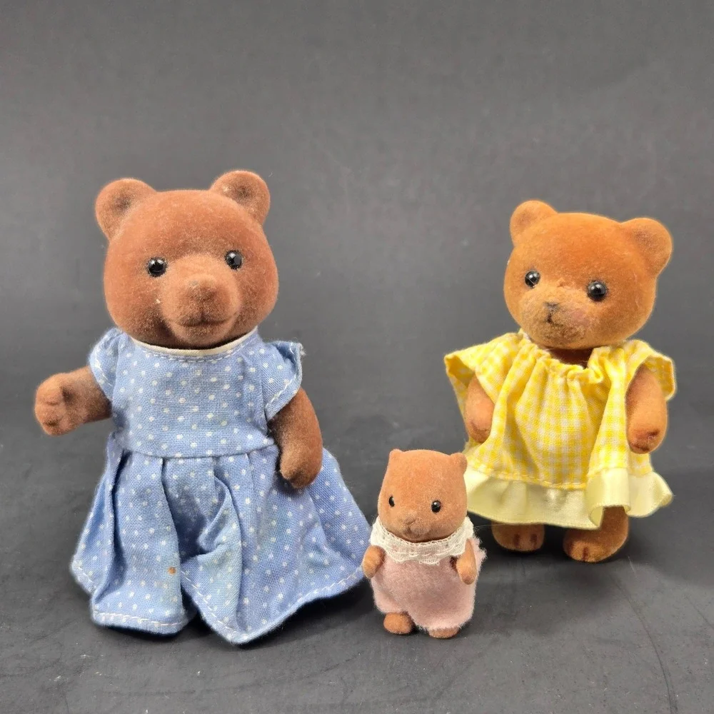 Vintage Calico Critters Sylvanian Families Bear Figures Set Blue Yellow Pink